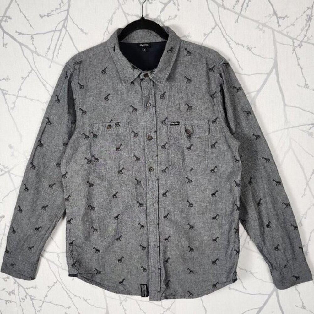 Lrg Clothing Equipment Gray Chambray Giraffe Embroidered Shirt